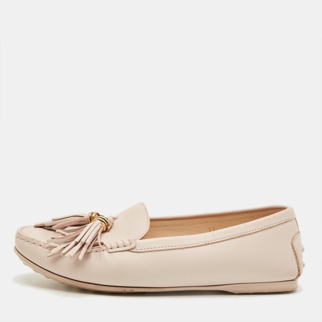 Tod's Beige Leather Fringe Penny Loafers Size 37 Tod's Beige Leather Fringe Penny Loafers Size 37