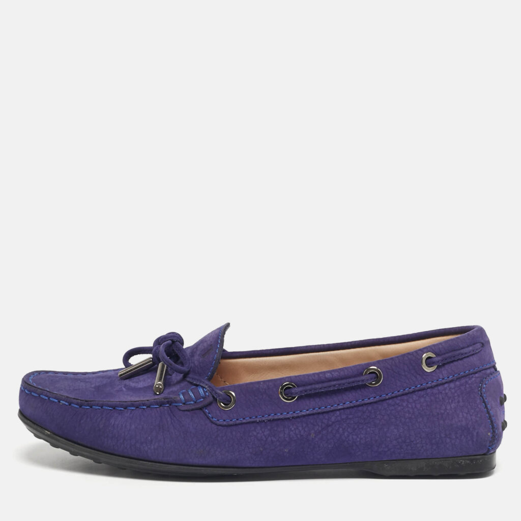 Tod's Blue Nubuck Leather Bow Driver Loafers Size 37 Tod's Blue Nubuck Leather Bow Driver Loafers Size 37