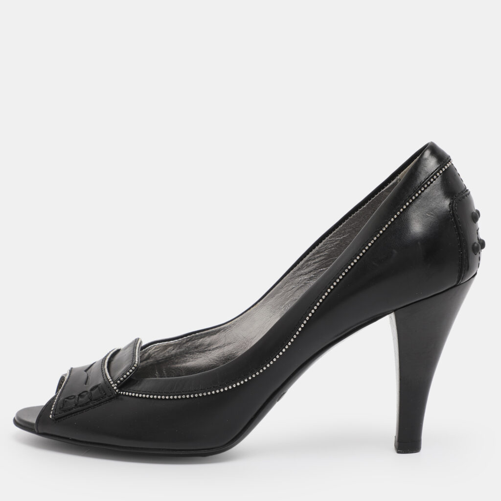 Tod's Black Leather Penny Peep Toe Pumps Size 37 Tod's Black Leather Penny Peep Toe Pumps Size 37