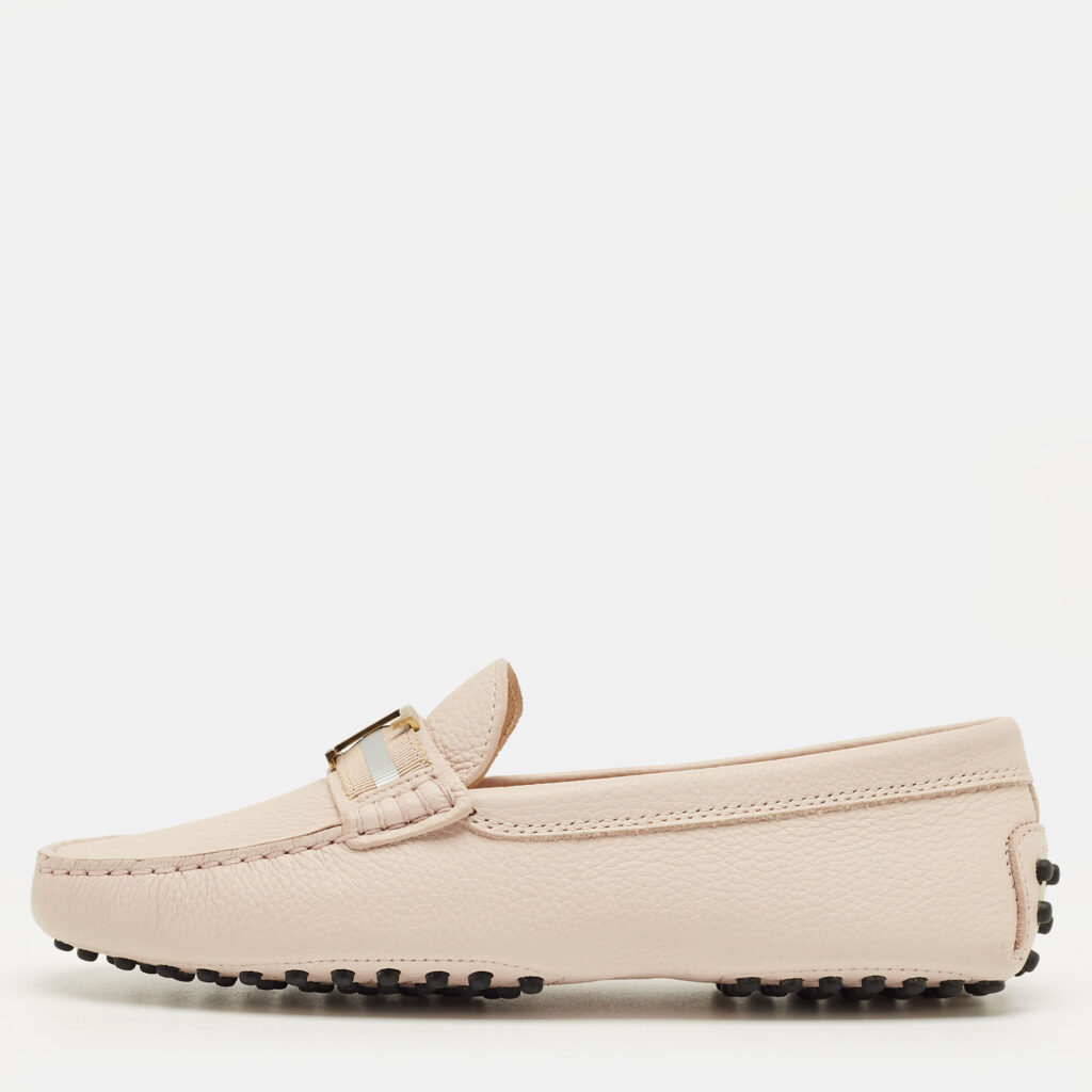 Tod's Beige Leather Slip On Loafers Size 35.5