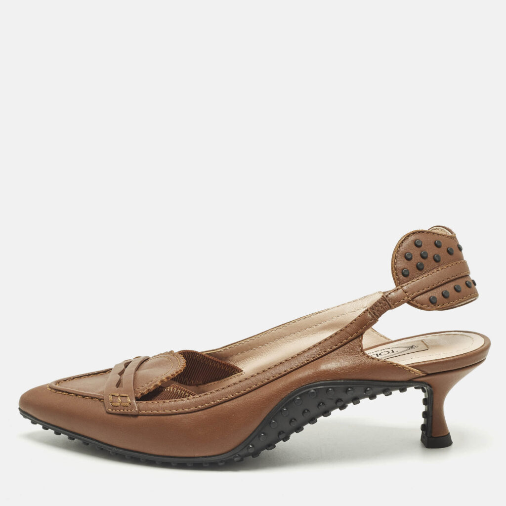 Tod's Brown Leather Loafers Slingback Pumps Size 35 Tod's Brown Leather Loafers Slingback Pumps Size 35