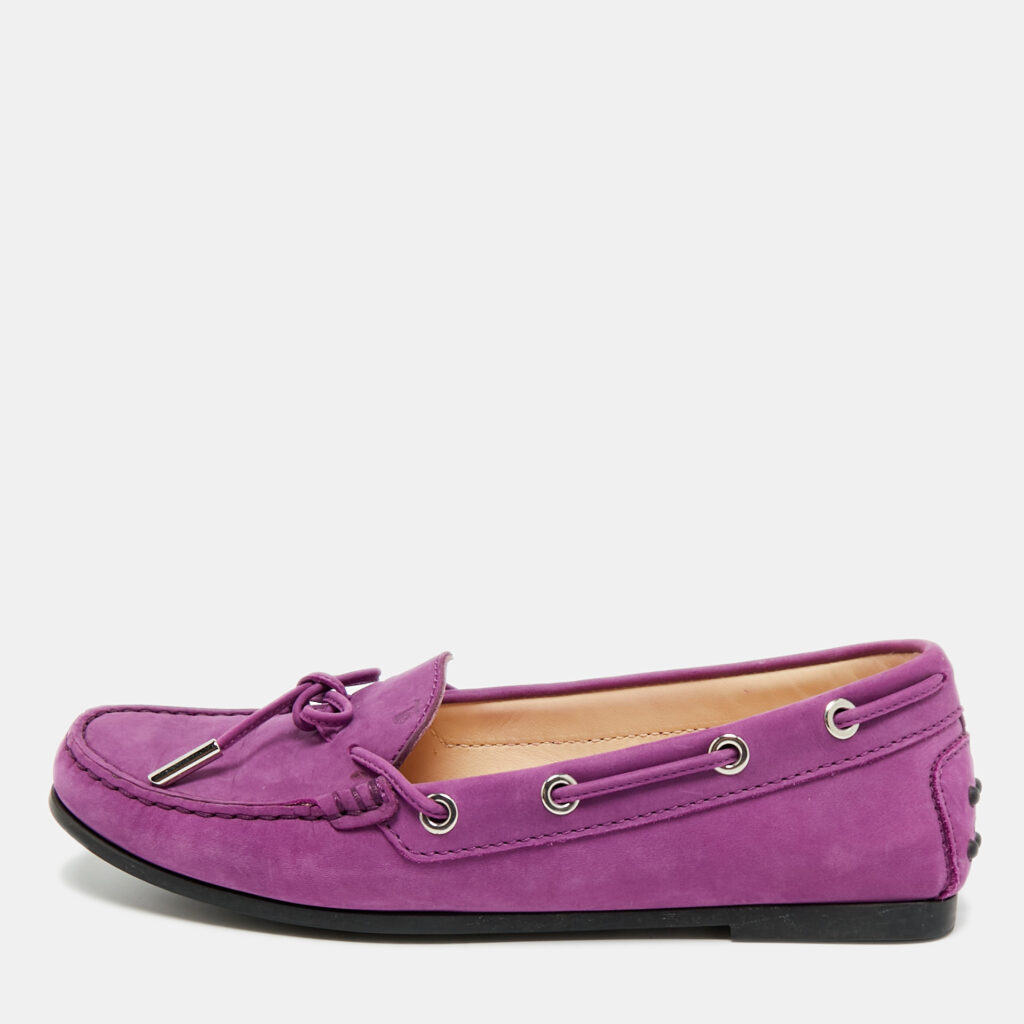 Tod's Gommino Bow Purple Nubuck Leather Loafers Size 36.5 Tod's Gommino Bow Purple Nubuck Leather Loafers Size 36.5