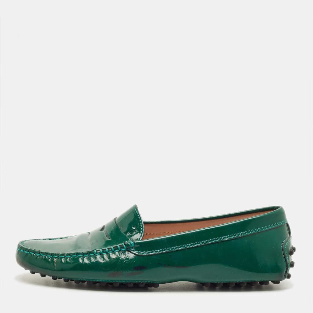 Tod's Gommini Size 37 Green Patent Leather Loafers Tod's Gommini Size 37 Green Patent Leather Loafers