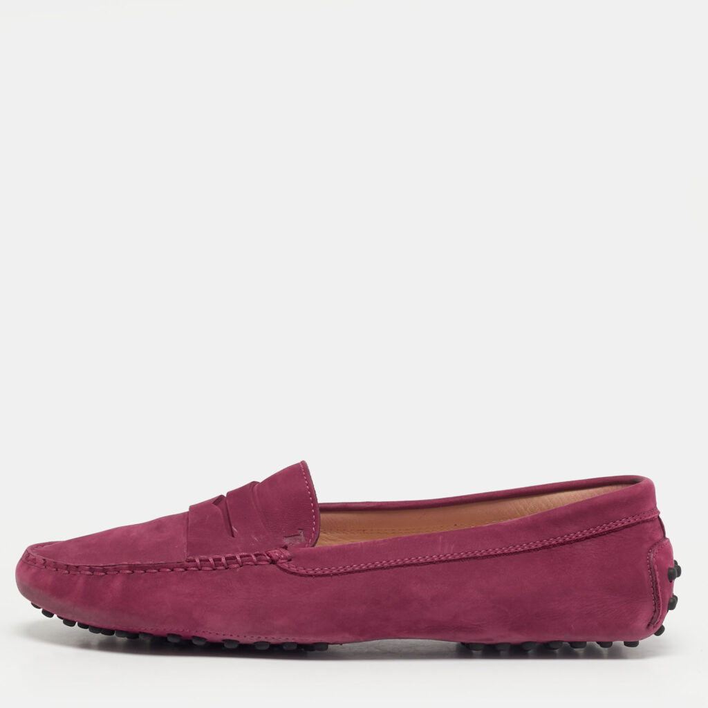 Tod's Size 40.5 Purple Nubuck Leather Loafers Tod's Size 40.5 Purple Nubuck Leather Loafers