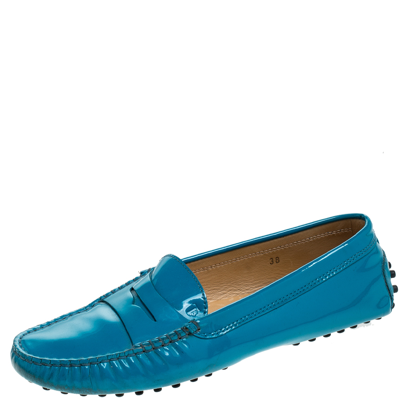 Tod's Blue Patent Leather Penny Slip On Loafers Size 38 Tod's Blue Patent Leather Penny Slip On Loafers Size 38