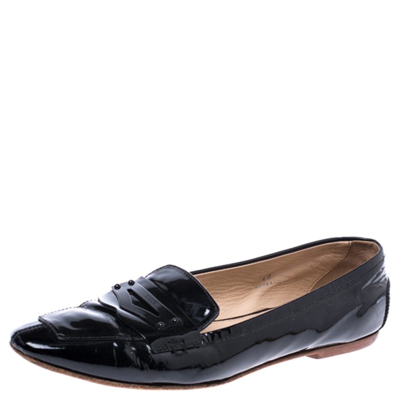 Tod's Black Patent Leather Pointed Toe Penny Loafer Size 40 Tod's Black Patent Leather Pointed Toe Penny Loafer Size 40