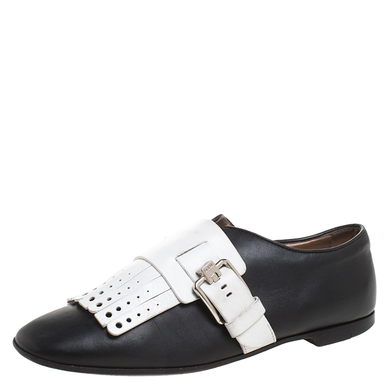 Tod's Bi Color Leather Fringe Detail Monk Flats Size 36 Tod's Bi Color Leather Fringe Detail Monk Flats Size 36