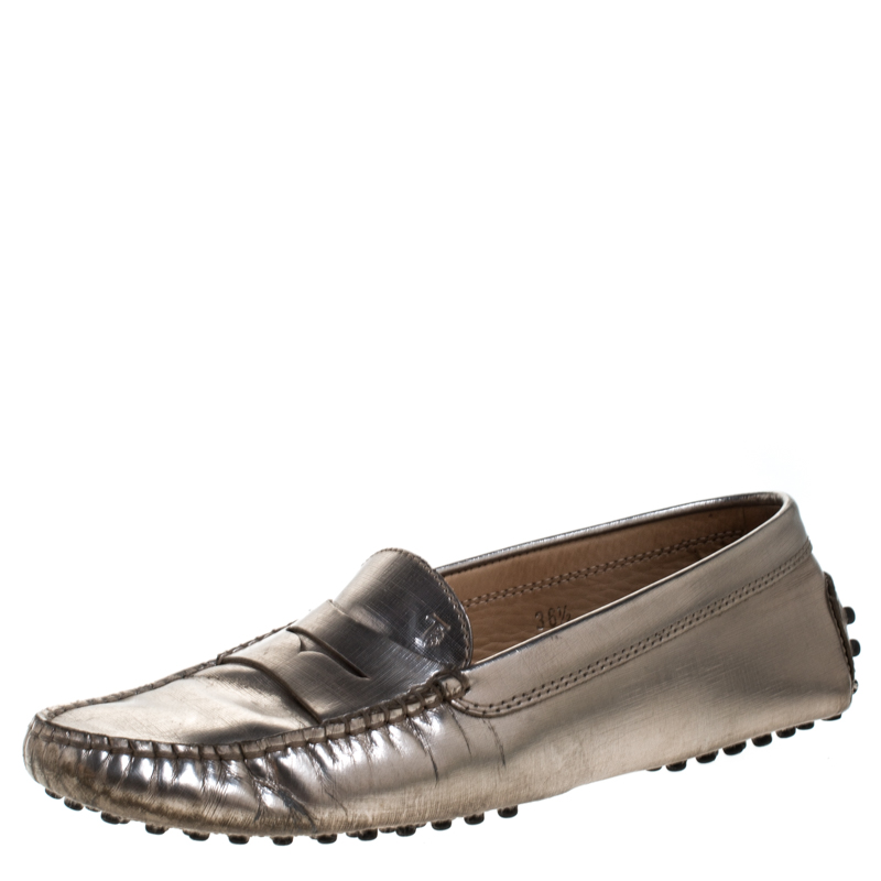 Tod's Metallic Leather Penny Loafers Size 36.5 Tod's Metallic Leather Penny Loafers Size 36.5