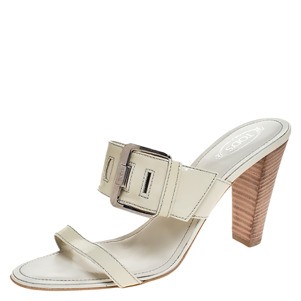 Tod's White Patent Leather Peggy Buckle Slide Sandals Size 41 Tod's White Patent Leather Peggy Buckle Slide Sandals Size 41