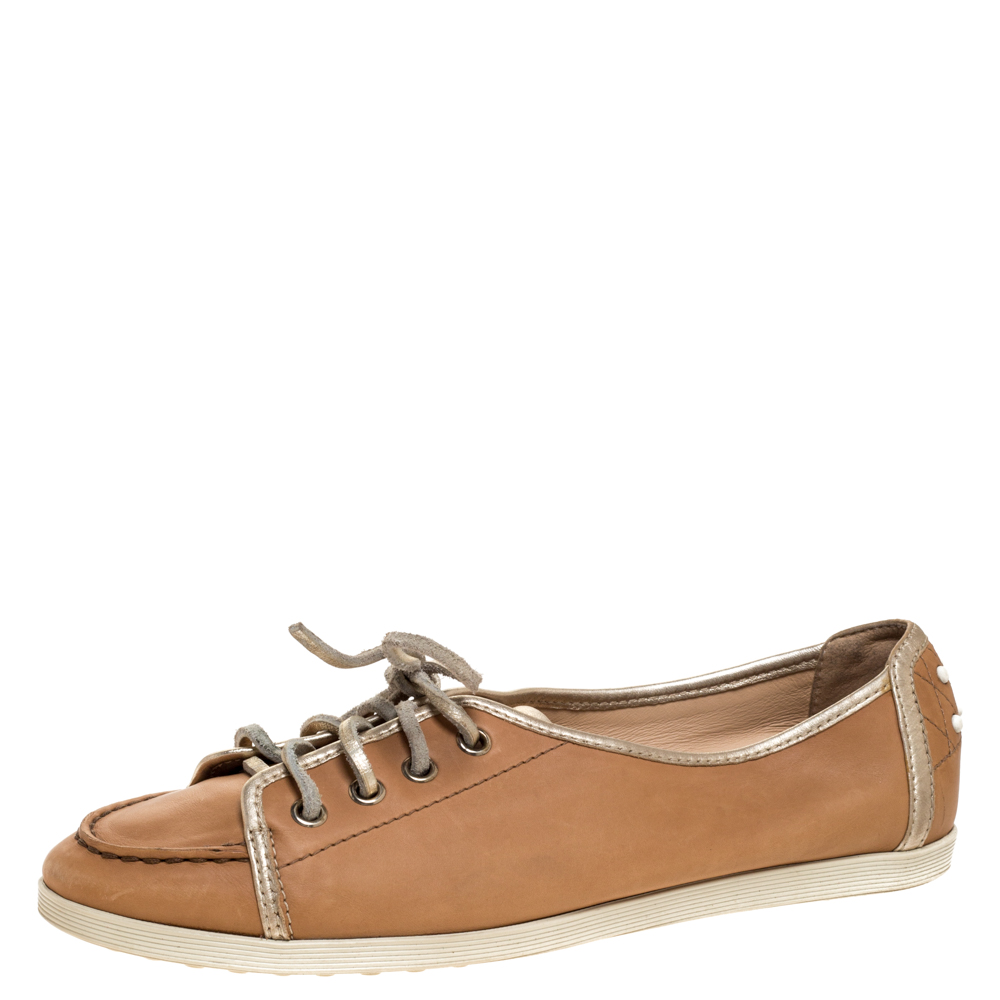 Tod's Brown/Gold Leather Lace Up Sneakers Size 38 Tod's Brown/Gold Leather Lace Up Sneakers Size 38