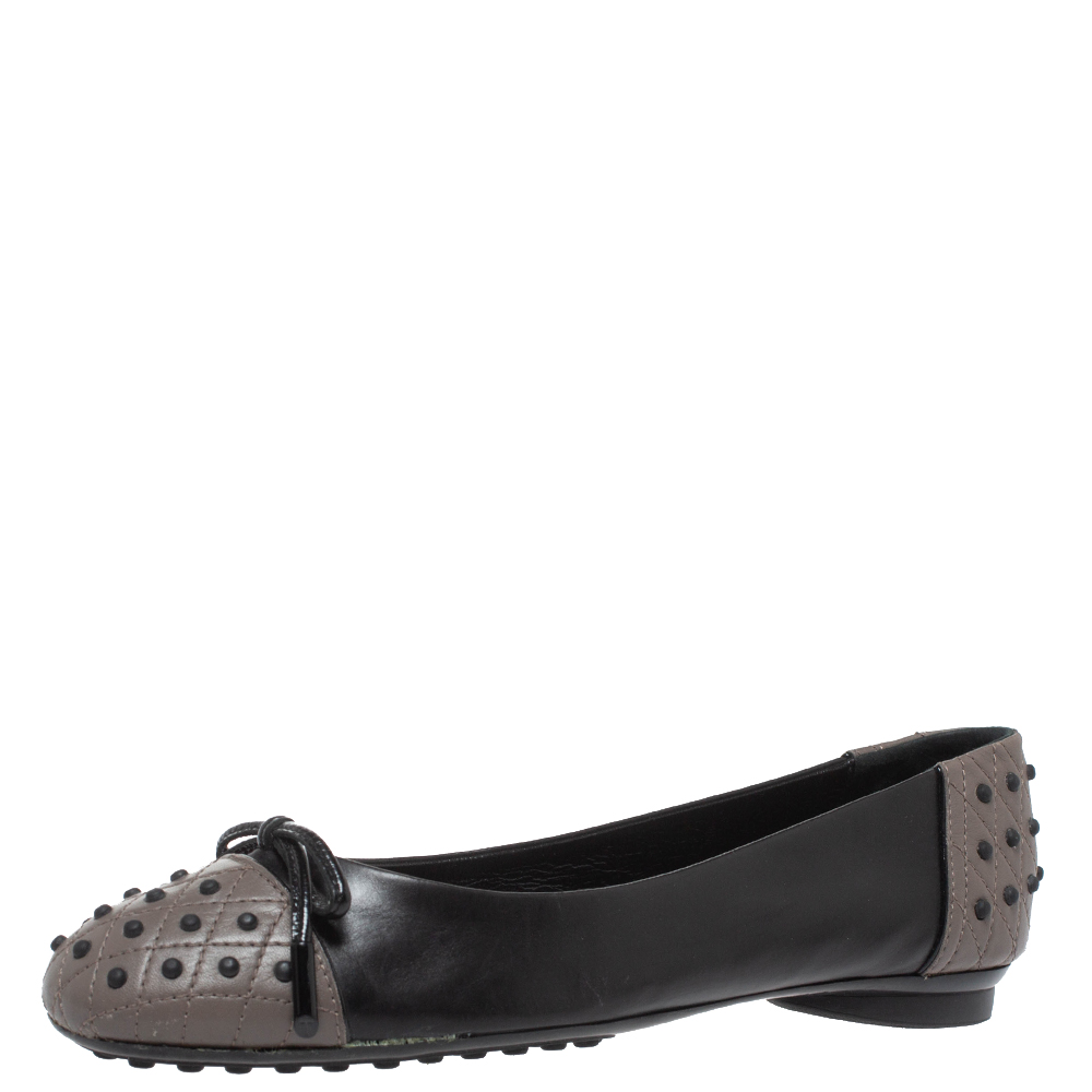 Tod's Black/Grey Leather Dew Ballet Flats Size 38 Tod's Black/Grey Leather Dew Ballet Flats Size 38