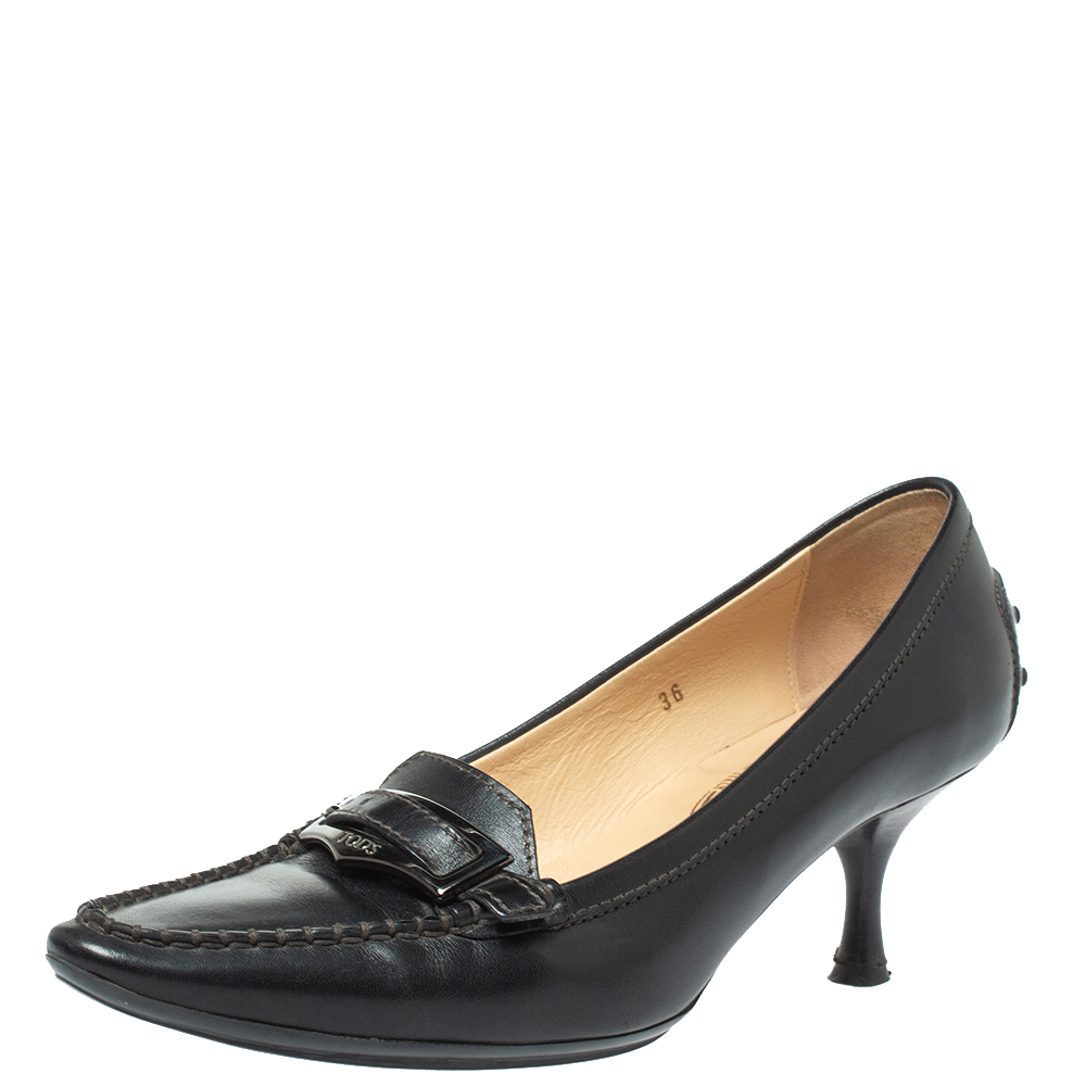 Tod's Black Leather Pointed Toe Penny Loafer Pumps Size 36 Tod's Black Leather Pointed Toe Penny Loafer Pumps Size 36