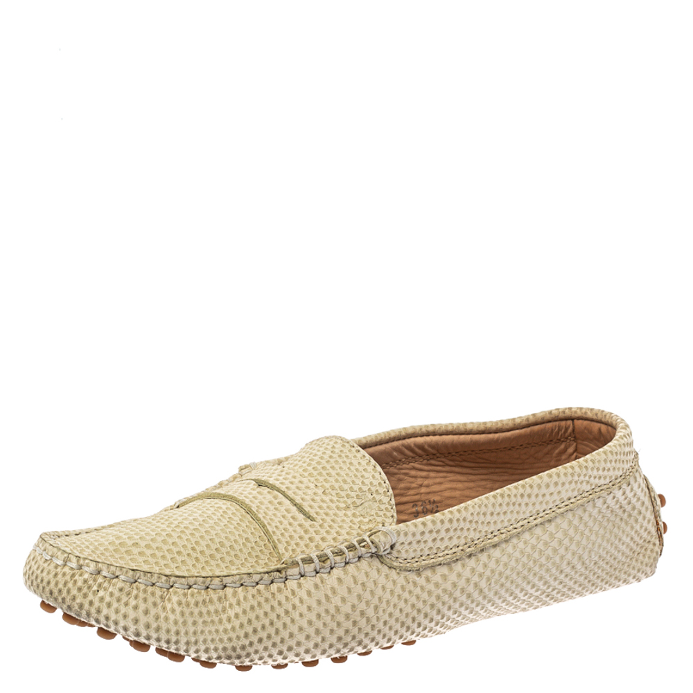 Tod's White Snake Embossed Leather Penny Loafers Size 36.5 Tod's White Snake Embossed Leather Penny Loafers Size 36.5