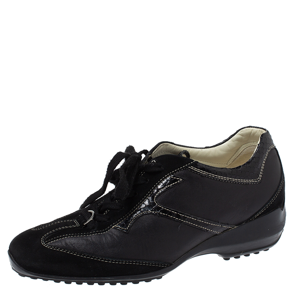 Tod's Black Leather, Suede and Python Trim Lace Low Top Sneakers Size 36 Tod's Black Leather, Suede and Python Trim Lace Low Top Sneakers Size 36