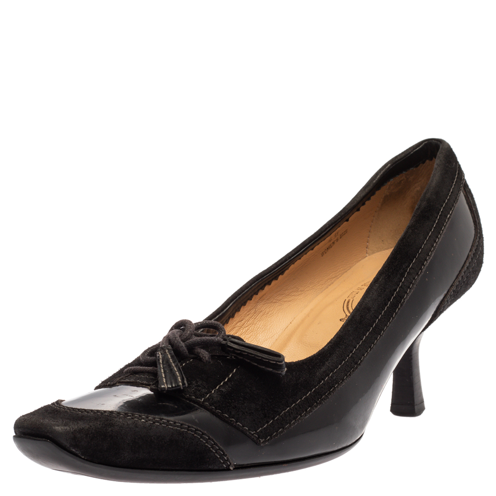 Tod's Black Suede and Leather Lace Toe Pumps Size 40 Tod's Black Suede and Leather Lace Toe Pumps Size 40