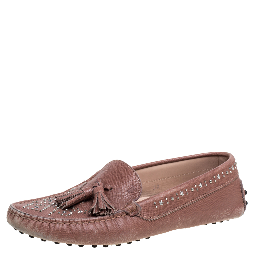 Tod's Blush Pink Leather Tassel Embellished Loafers Size 39 Tod's Blush Pink Leather Tassel Embellished Loafers Size 39