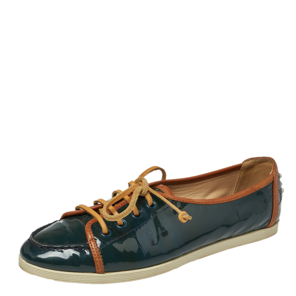 Tod's Deep Green Patent Leather Lace Up Sneakers Size 38.5 Tod's Deep Green Patent Leather Lace Up Sneakers Size 38.5
