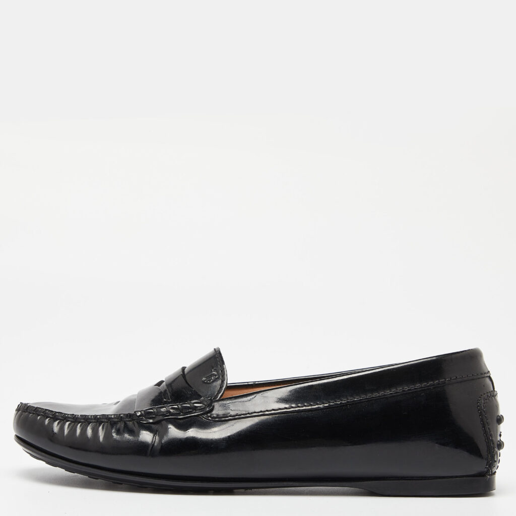 Tod's Black Patent Leather Penny Slip On Loafers Size 37