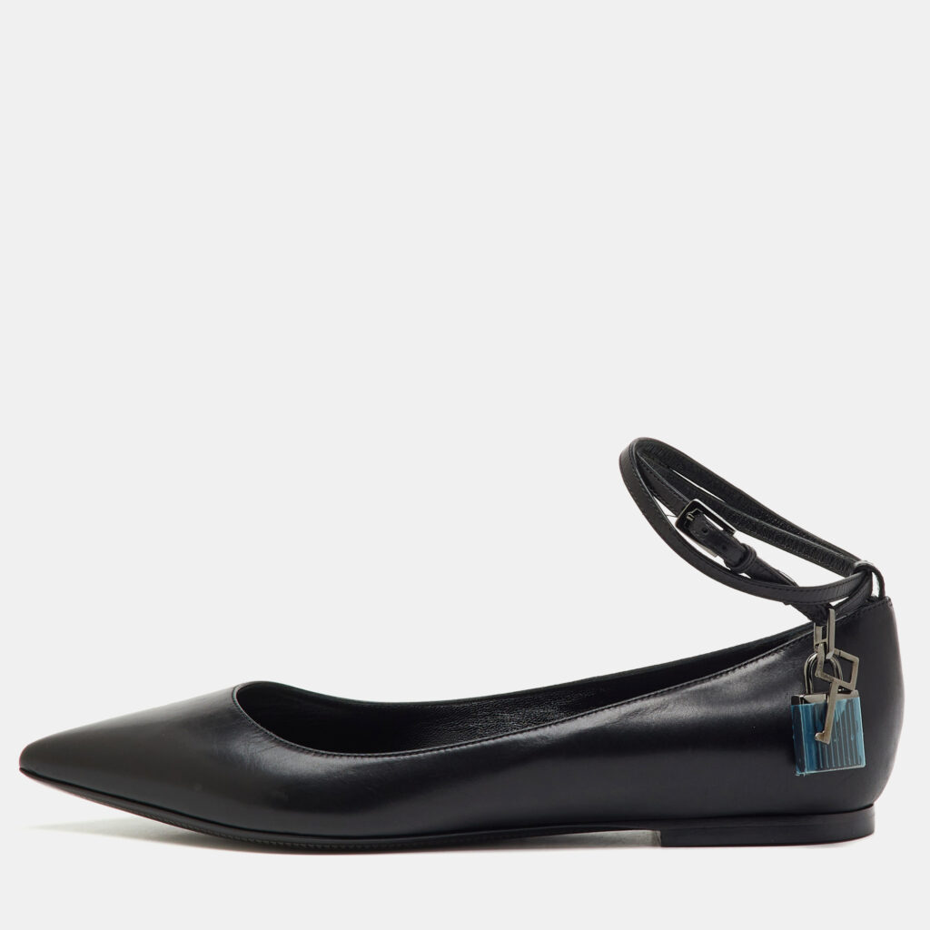 Tom Ford Black Leather Ankle Wrap Lock Ballet Flats Size 37 Tom Ford Black Leather Ankle Wrap Lock Ballet Flats Size 37