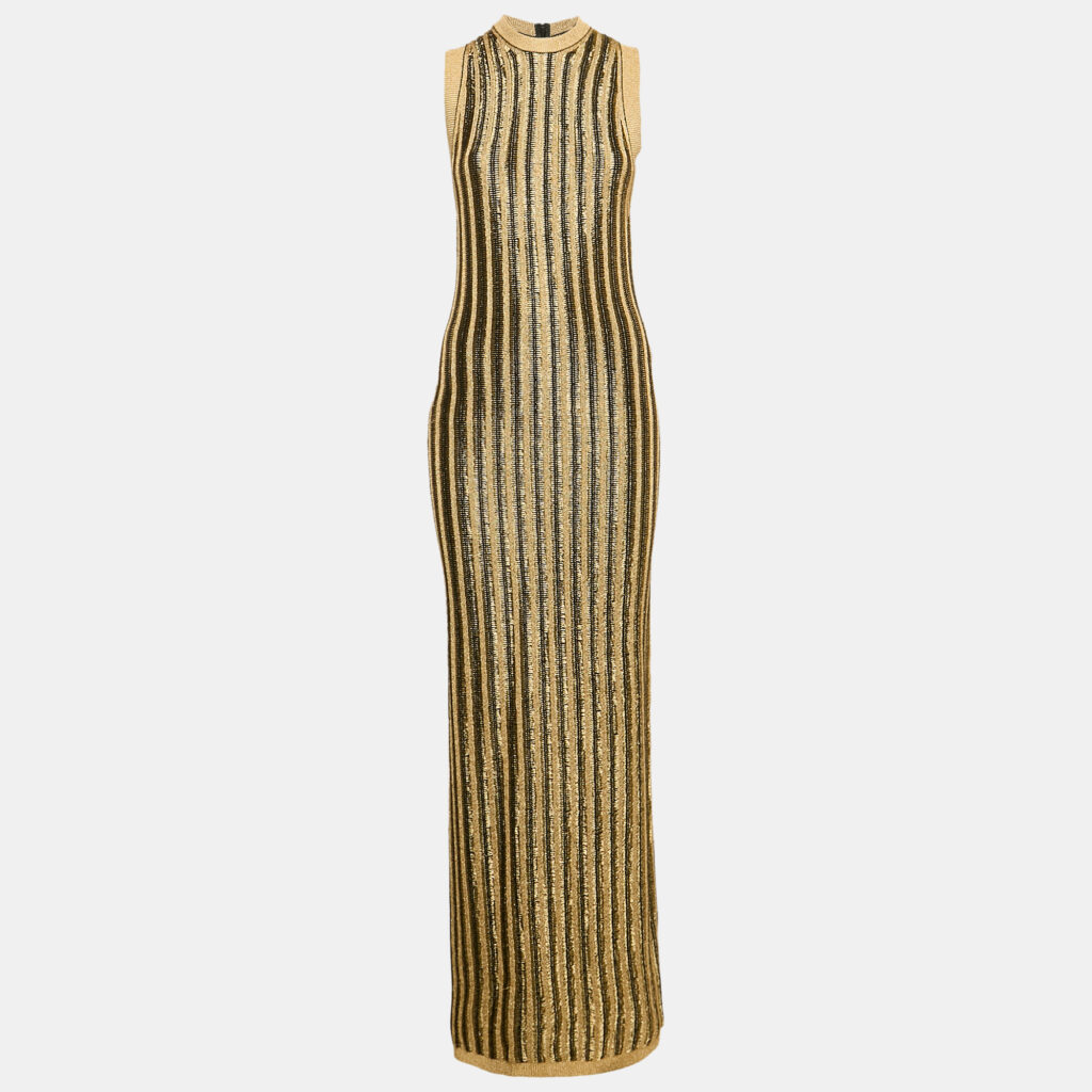 Tom Ford Black/Gold Lurex Slinky Rib Knit Crewneck Maxi Dress XS Tom Ford Black/Gold Lurex Slinky Rib Knit Crewneck Maxi Dress XS