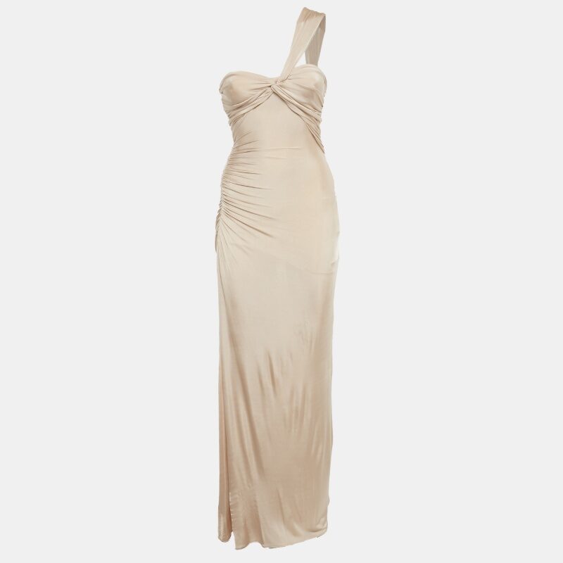 Tom Ford Champaign Pink Jersey One Shoulder Evening Dress XXS