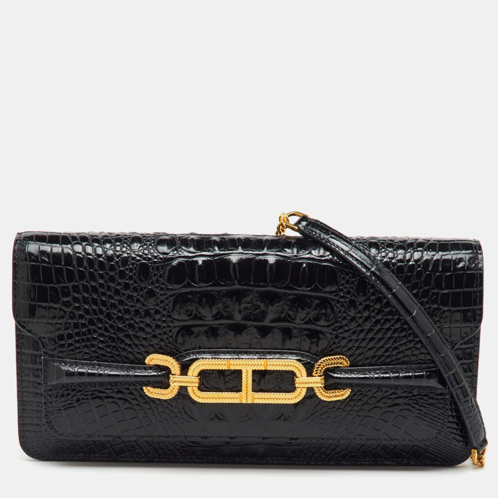 Tom Ford Black Croc Embossed Leather Whitney Shoulder Bag Tom Ford Black Croc Embossed Leather Whitney Shoulder Bag