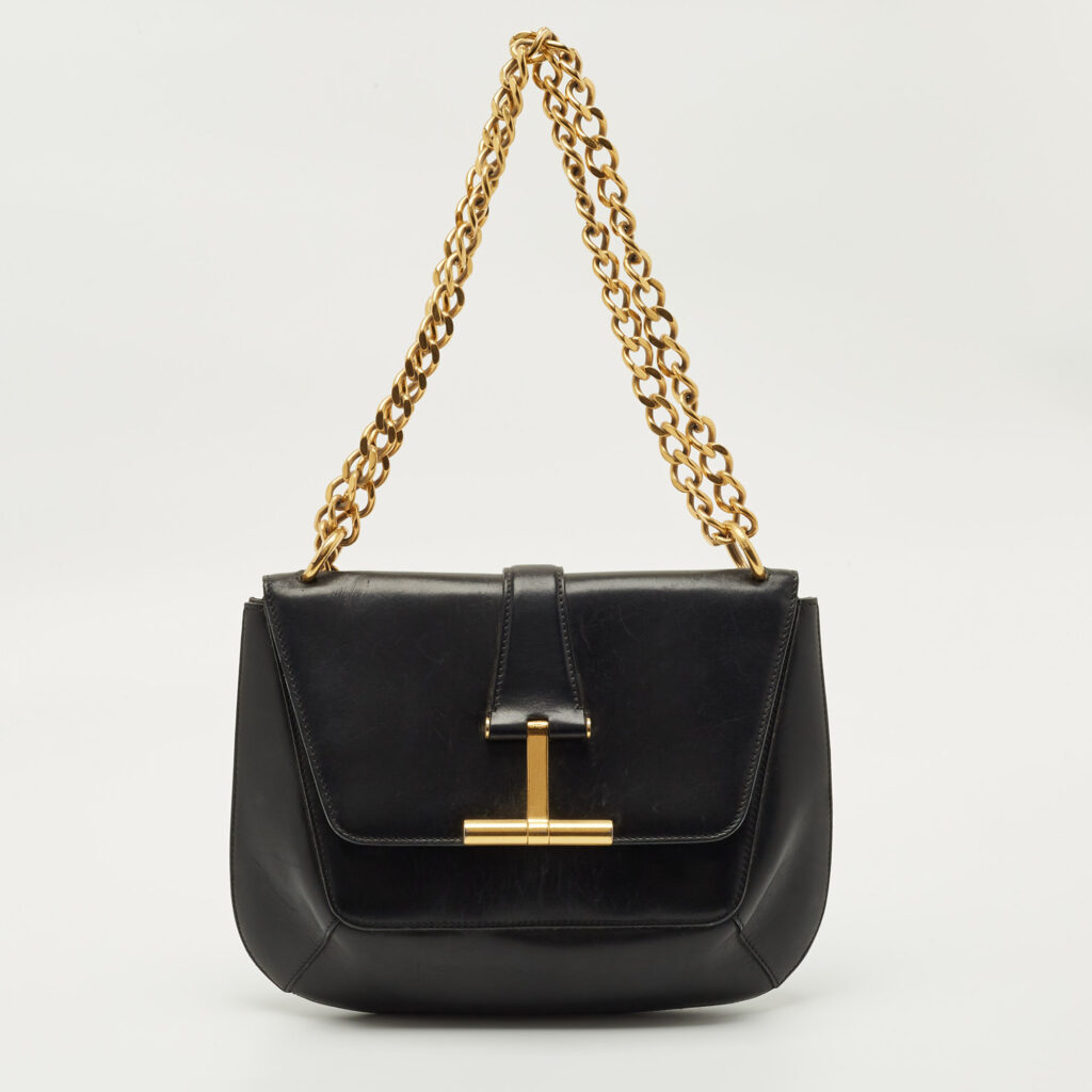 Tom Ford Black Leather Tara Chain Shoulder Bag