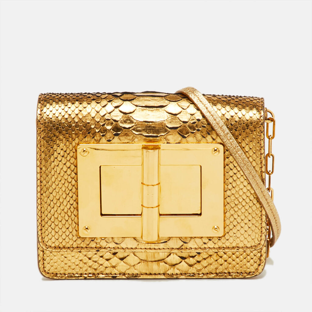 Tom Ford Metallic Gold Python Natalia Chain Crossbody Bag Tom Ford Metallic Gold Python Natalia Chain Crossbody Bag