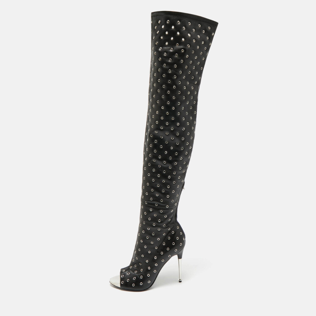 Tom Ford Black Leather Zip Up Over The Knee Boots Size 37