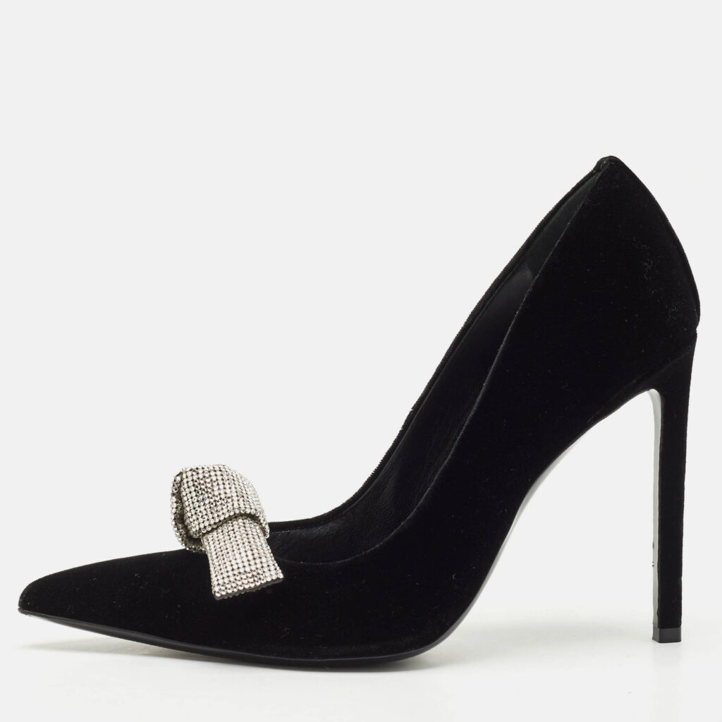 luxury-women-tom-ford-used-shoes-p1148535-010-1.jpg Tom Ford Black Velvet Crystal Embellished Bow Pumps Size 41