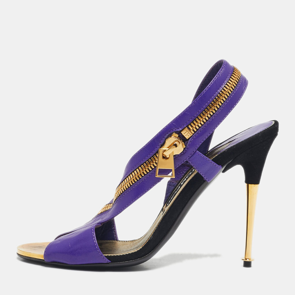 Tom Ford Purple Leather Zip Ankle Strap Sandals Size 40 Tom Ford Purple Leather Zip Ankle Strap Sandals Size 40