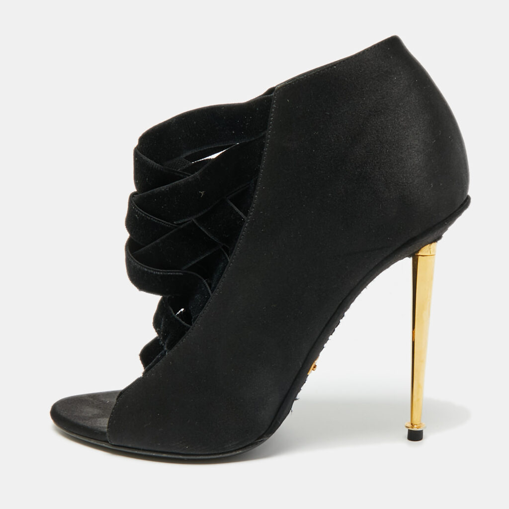 Tom Ford Black Satin Open Toe Ankle Booties Size 37.5 Tom Ford Black Satin Open Toe Ankle Booties Size 37.5