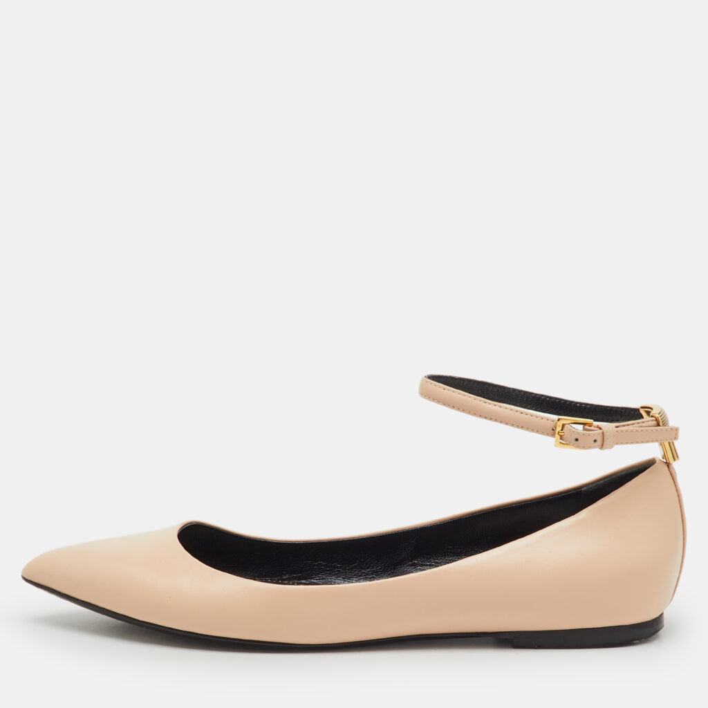 Tom Ford Beige Leather Pointed Toe Ankle Strap Ballet Flats Size 38 Tom Ford Beige Leather Pointed Toe Ankle Strap Ballet Flats Size 38