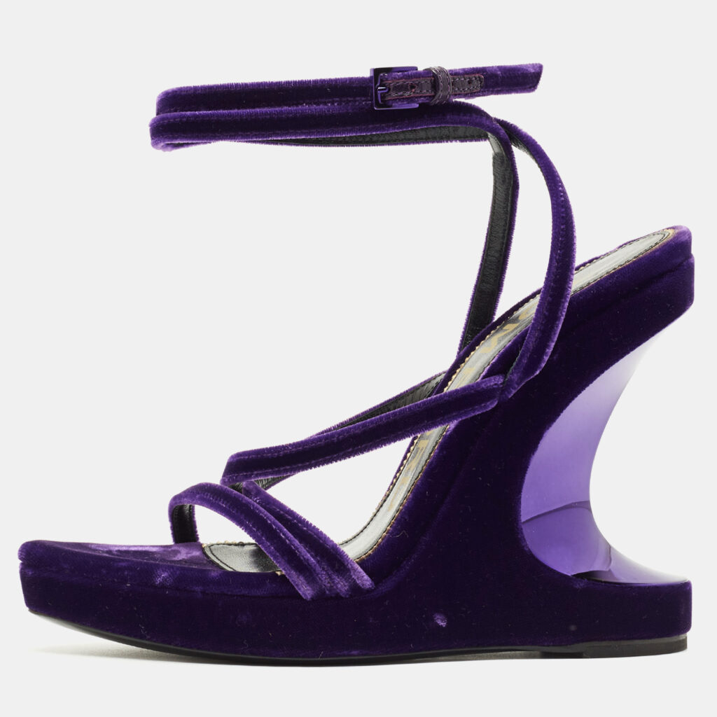 Tom Ford Purple Velvet Wavy Wedge Sandals Size 36 Tom Ford Purple Velvet Wavy Wedge Sandals Size 36