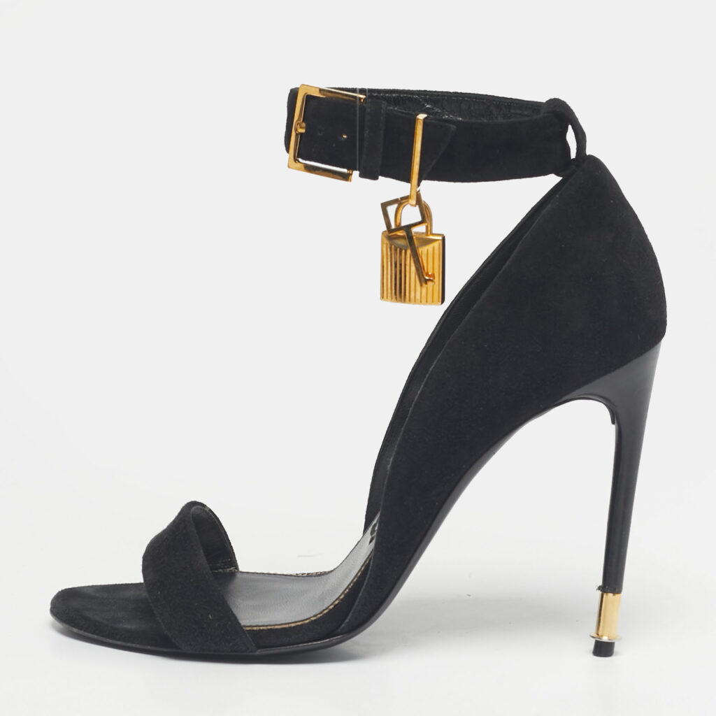 Tom Ford Black Suede Padlock Ankle Strap Sandals Size 38 Tom Ford Black Suede Padlock Ankle Strap Sandals Size 38