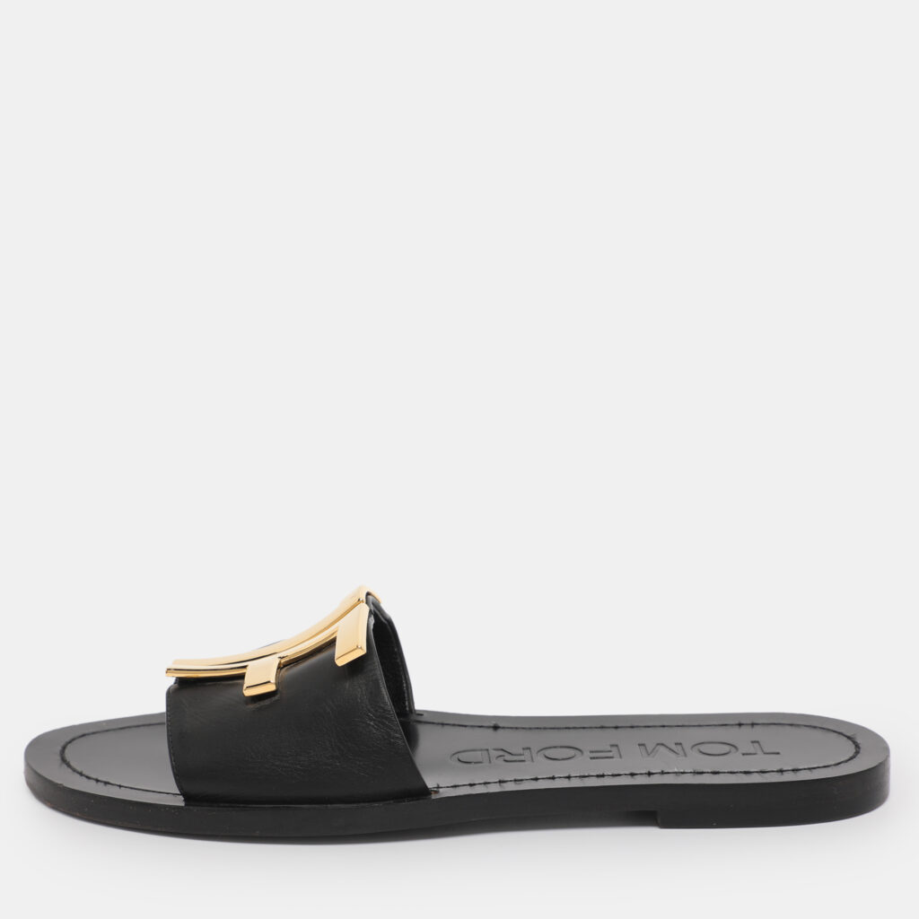 luxury-women-tom-ford-used-shoes-p1224488-002.jpg Tom Ford Black Leather TF Slide Sandals Size 37