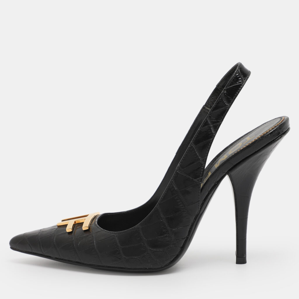 Tom Ford Black Croc Embossed Leather Slingback Pumps Size 37 Tom Ford Black Croc Embossed Leather Slingback Pumps Size 37