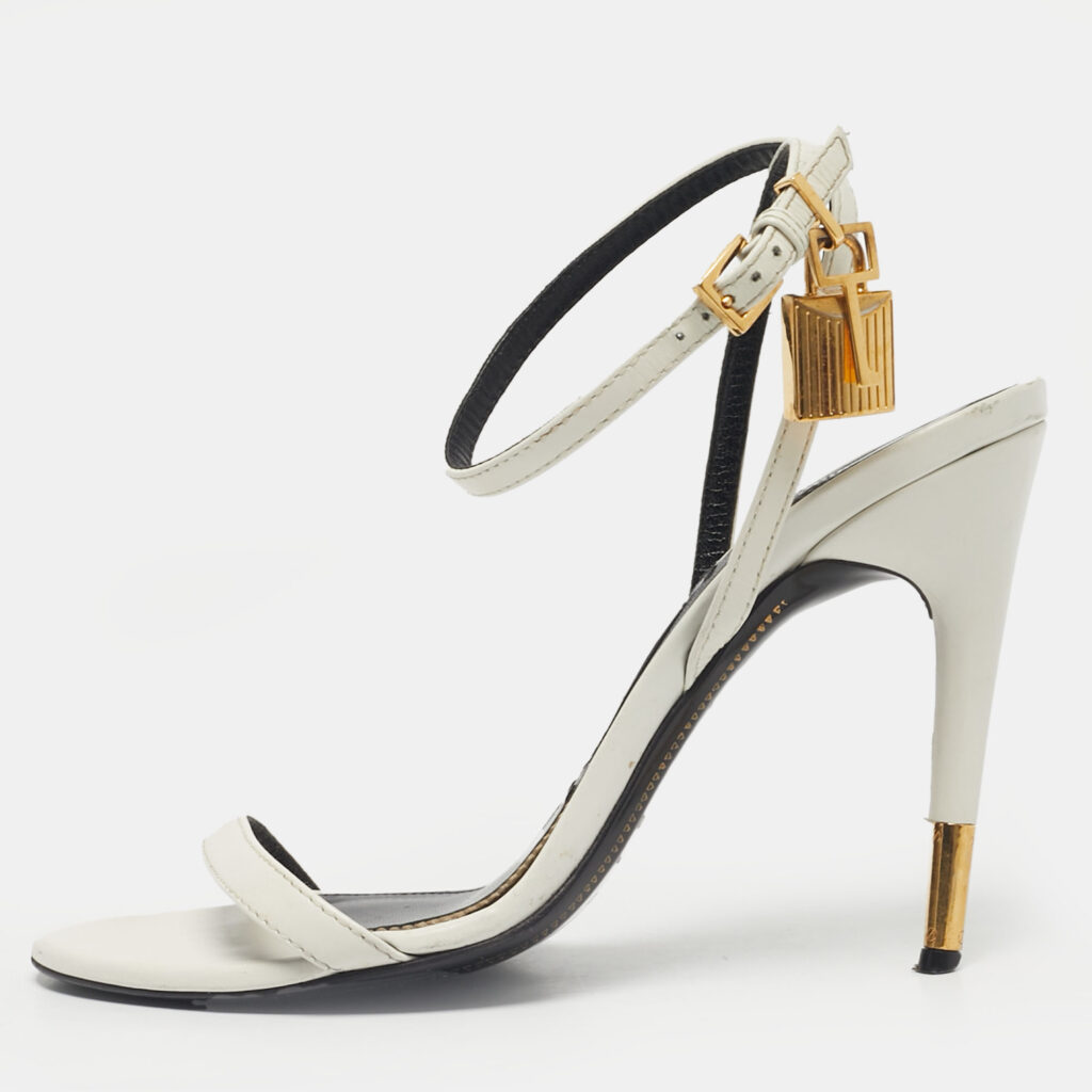 Tom Ford White Leather Padlock Chain Ankle Strap Sandals Size 37.5 Tom Ford White Leather Padlock Chain Ankle Strap Sandals Size 37.5