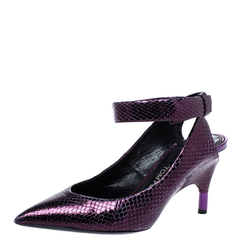 Tom Ford Plum Snakeskin Pointed Toe Cut Out Heel Pumps Size 37.5 Tom Ford Plum Snakeskin Pointed Toe Cut Out Heel Pumps Size 37.5