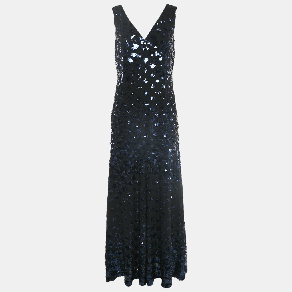 Tory Burch Black Sequin Embellished Crepe Sleeveless Maxi Dress M Tory Burch Black Sequin Embellished Crepe Sleeveless Maxi Dress M