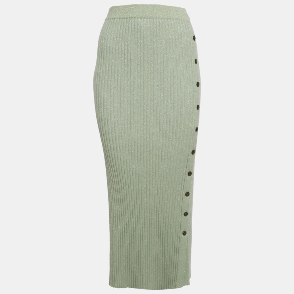 Tory Burch Green Lurex Rib Knit Midi Skirt L Tory Burch Green Lurex Rib Knit Midi Skirt L