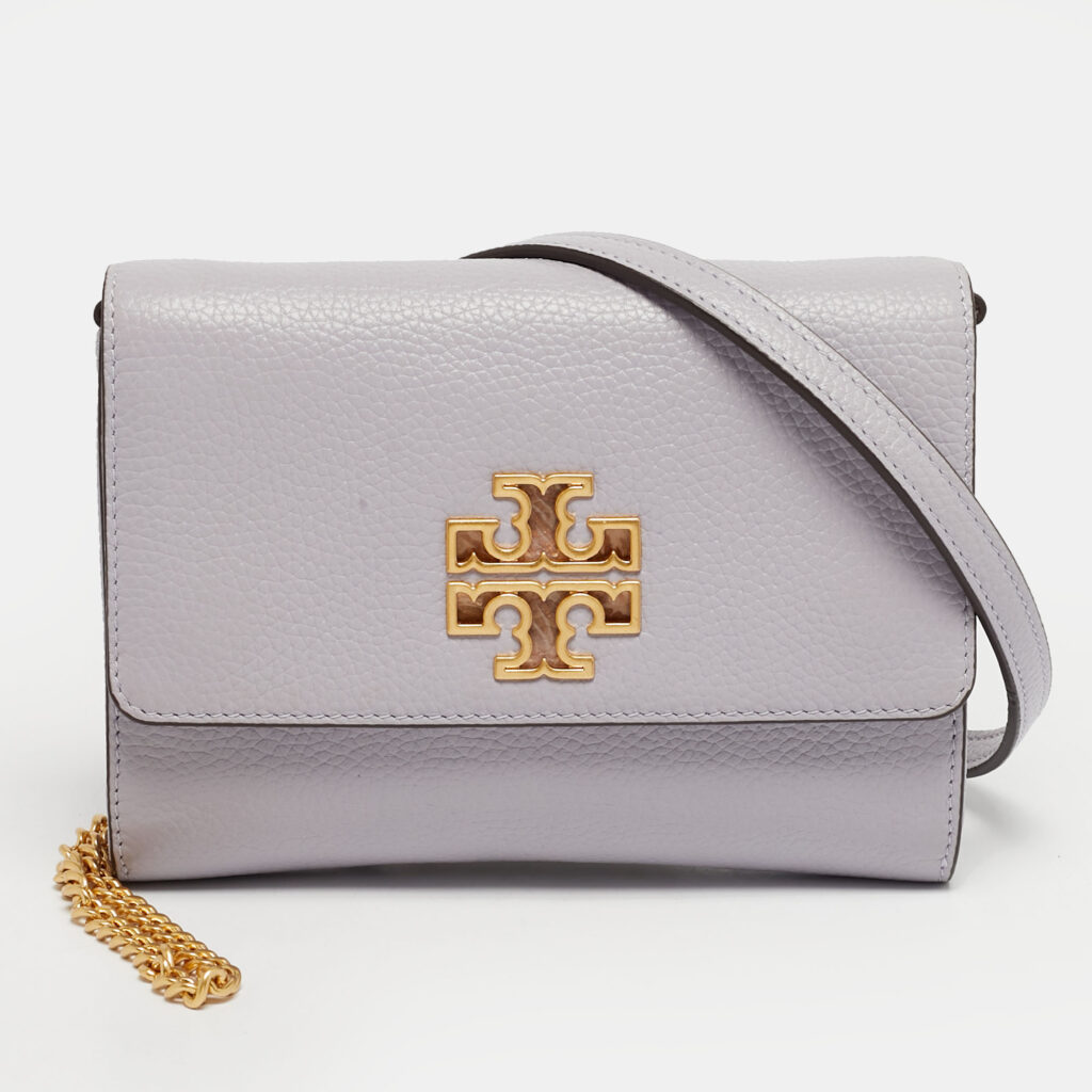 Tory Burch Britten Lilac Leather Wallet On Chain Tory Burch Britten Lilac Leather Wallet On Chain