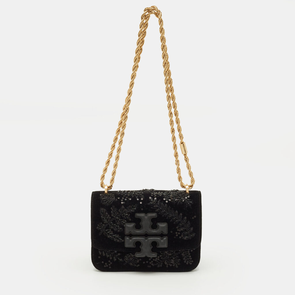 Tory Burch Beaded Eleanor Small Black Leather Convertible Shoulder Bag Tory Burch Beaded Eleanor Small Black Leather Convertible Shoulder Bag