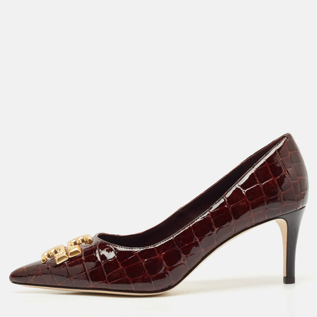 Tory Burch Brown Croc Embossed Patent Leather Eleanor Pointed Toe Pumps Size 39 Tory Burch Brown Croc Embossed Patent Leather Eleanor Pointed Toe Pumps Size 39