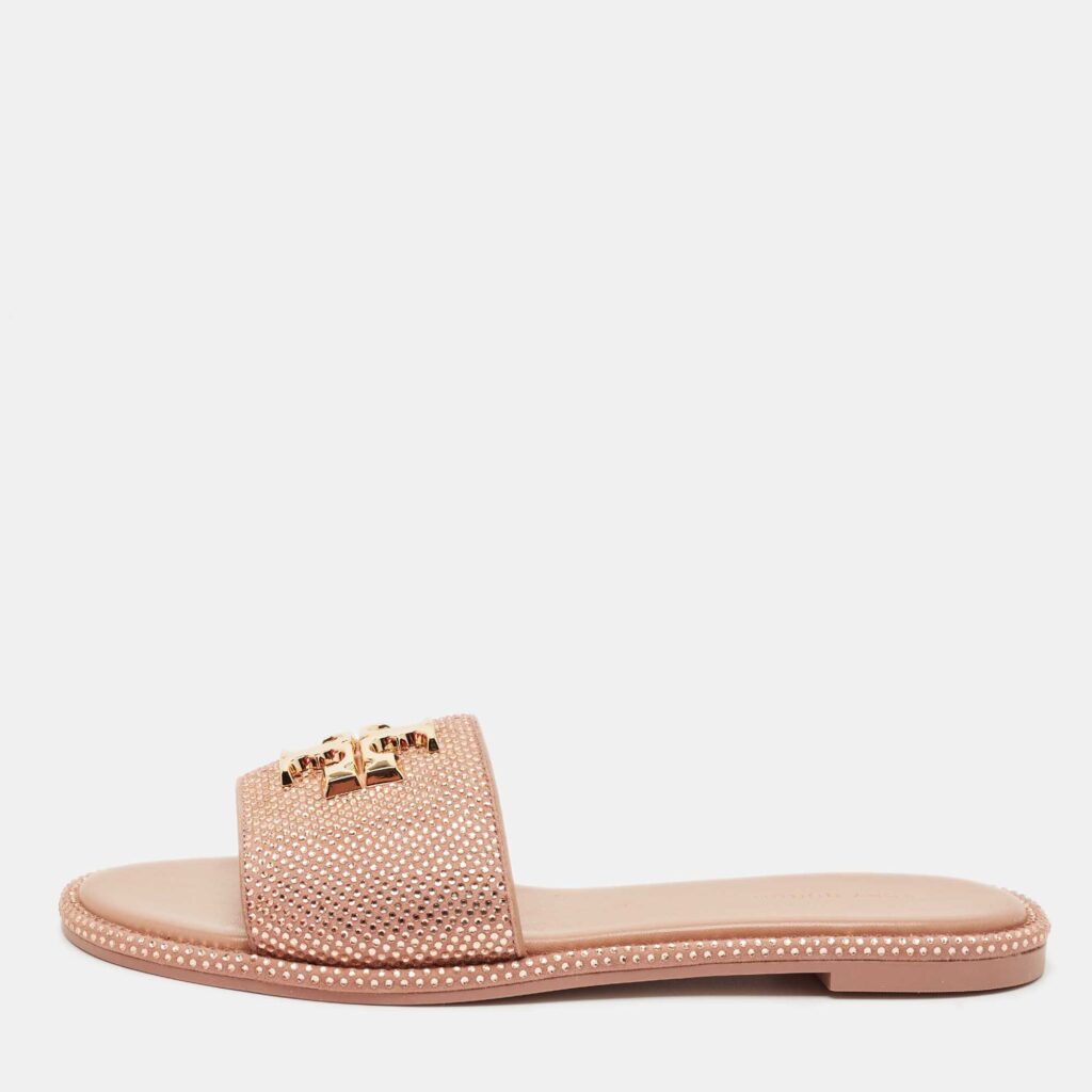 Tory Burch Beige Suede Everly Crystals Flat Slides Size 37 Tory Burch Beige Suede Everly Crystals Flat Slides Size 37
