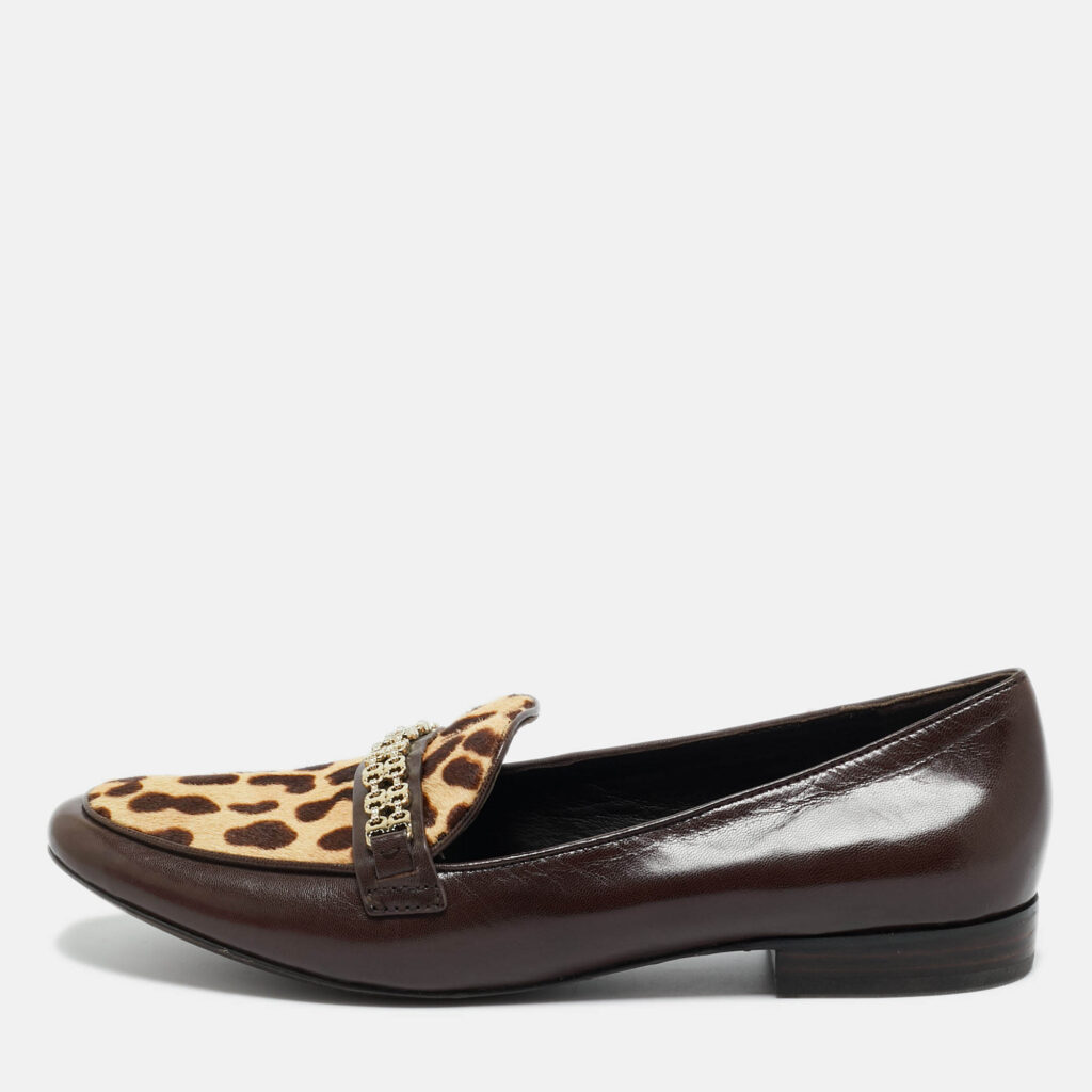 Tory Burch Brown Calf Hair and Leather Gemini Link Loafers Size 41 Tory Burch Brown Calf Hair and Leather Gemini Link Loafers Size 41