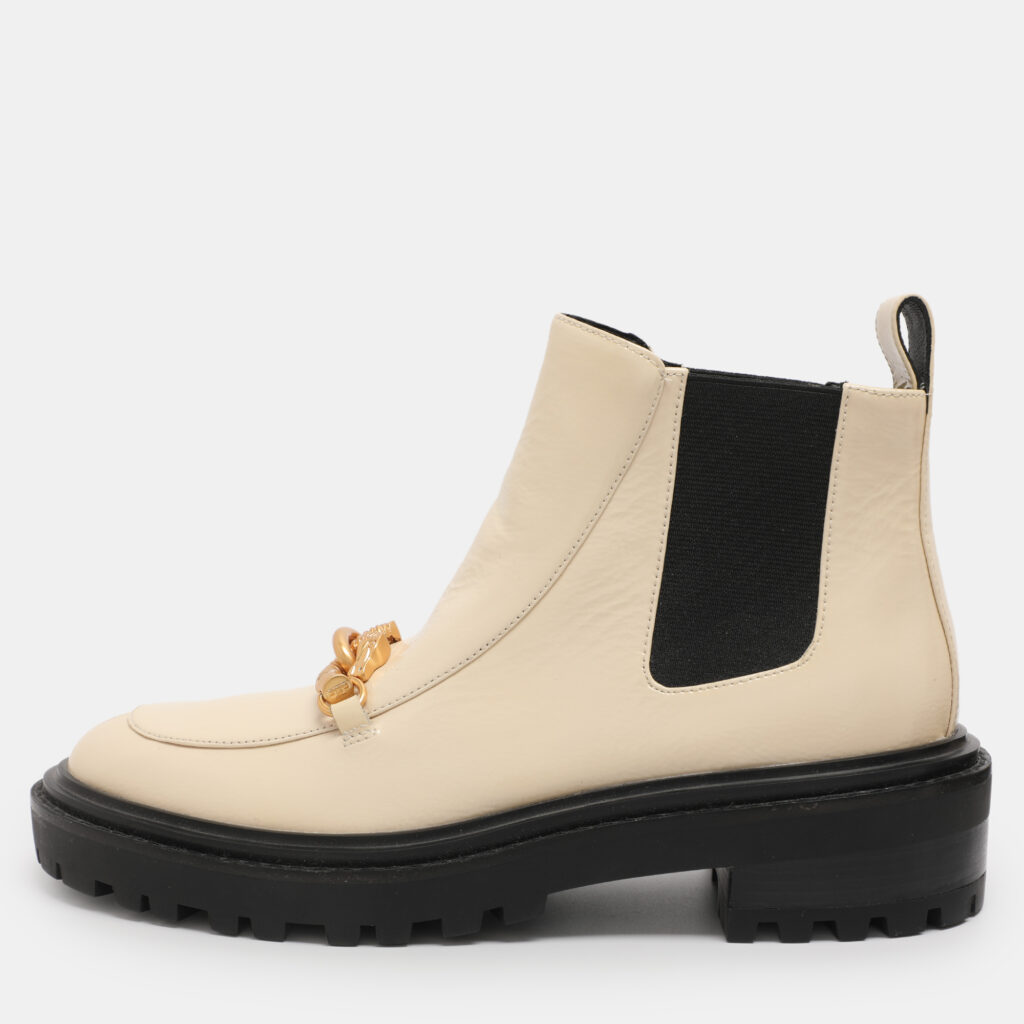 Tory Burch Cream Elastane and Patent Leather Jessa Chelsea Mid Calf Boots Size 38.5