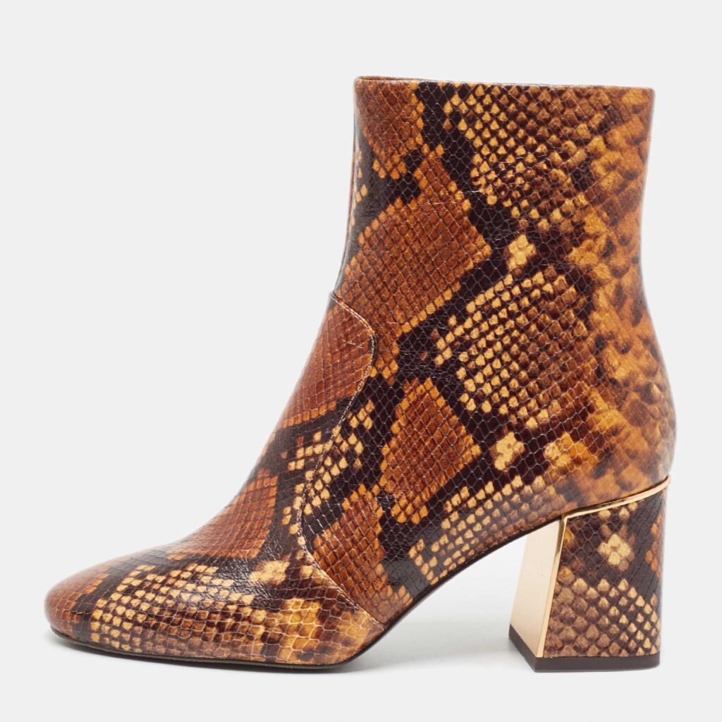 Tory Burch Brown Python Embossed Leather Ankle Boots Size 37.5 Tory Burch Brown Python Embossed Leather Ankle Boots Size 37.5