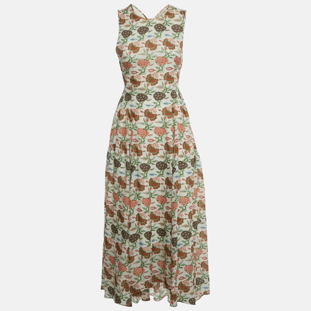 Tory Burch Ivory Floral Print Silk Asymmetric Hem Kendall Maxi Dress S