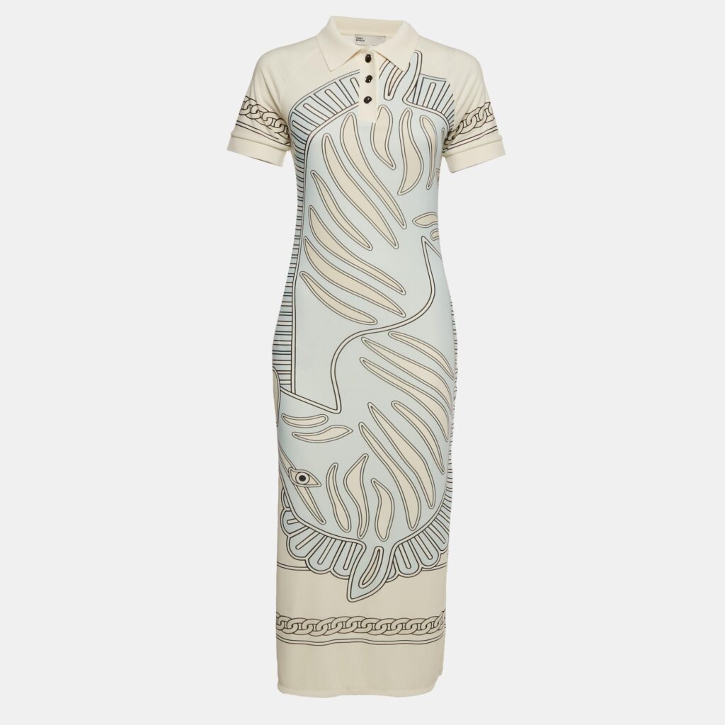 Tory Burch White Printed Jersey Collar Midi Dress S Tory Burch White Printed Jersey Collar Midi Dress S